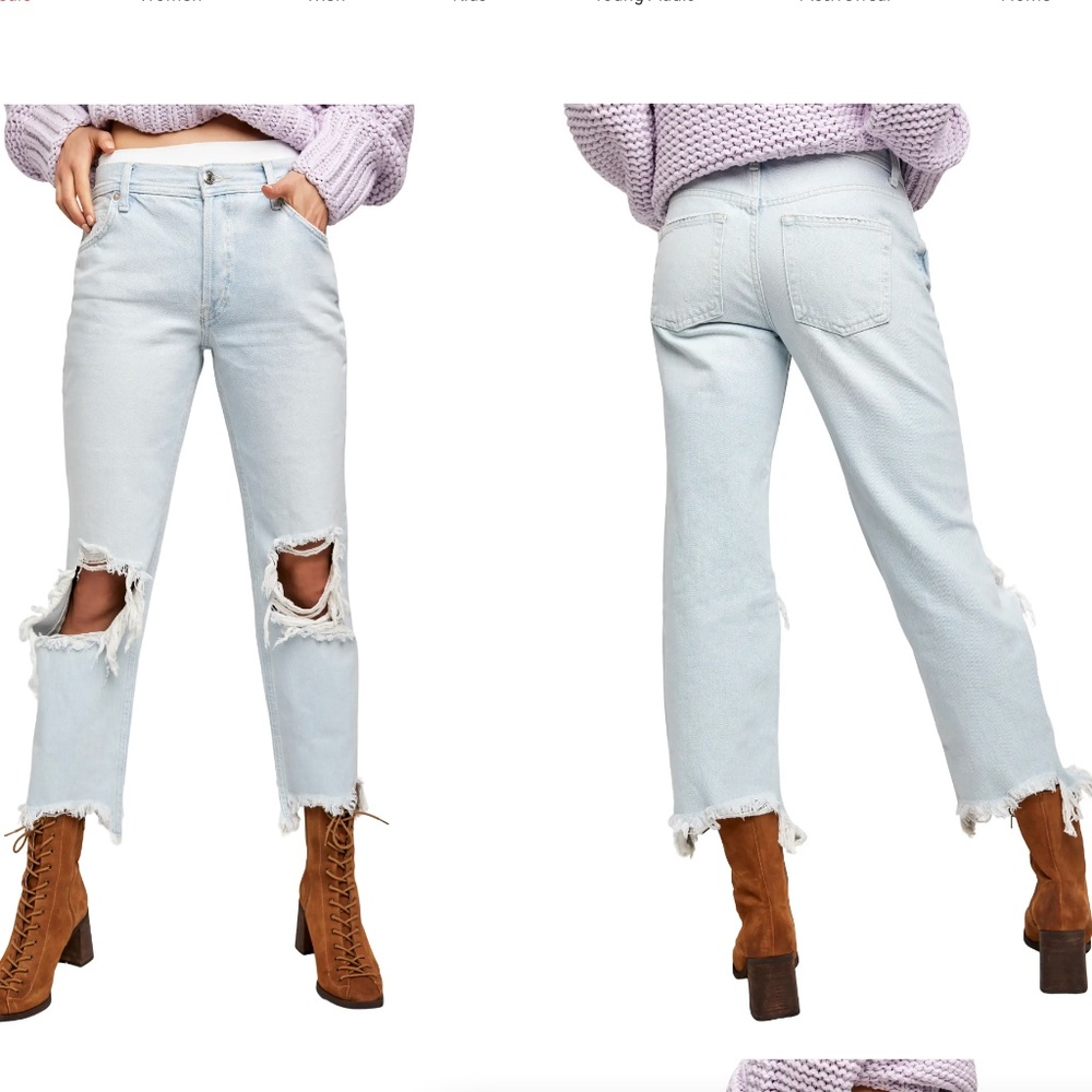 We the Free Maggie Ripped Crop Straight Leg Jeans FREE PEOPLE Size 30